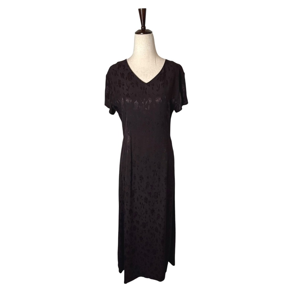 Laura Ashley Vintage 90s Dress Women 8 Brown Floral Jacquard Maxi Cottagecore - Picture 2 of 11